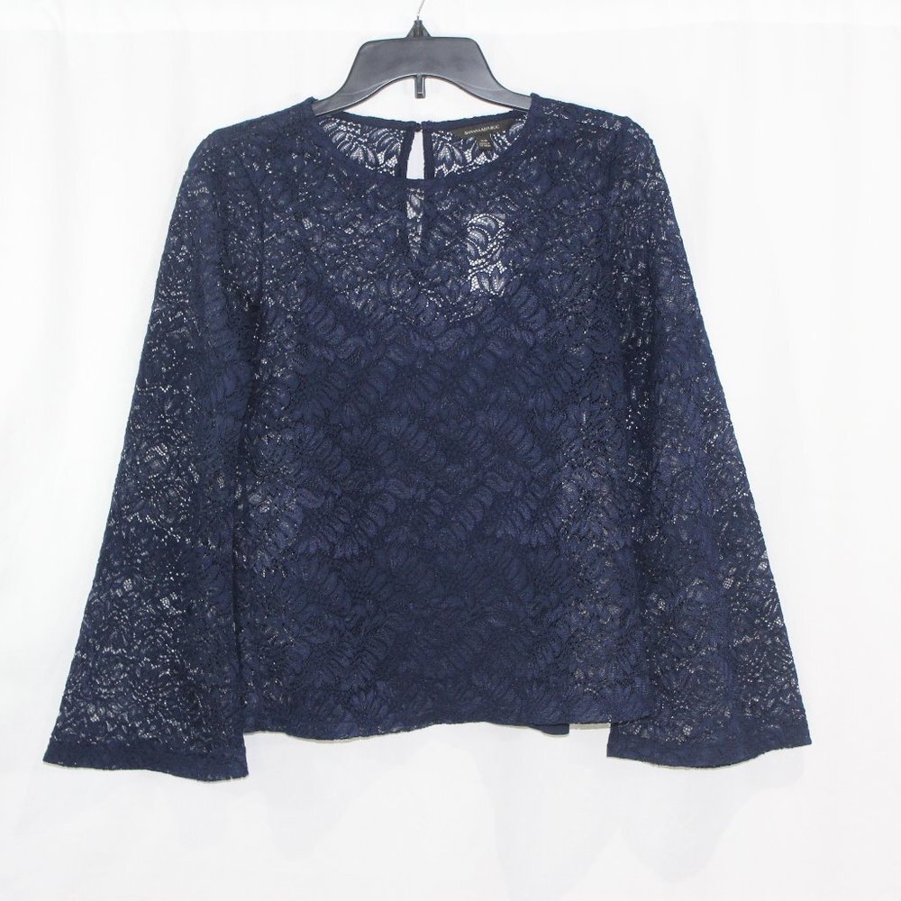 Banana Republic Navy Blue Bell Sleeve Lace Blouse NWT
